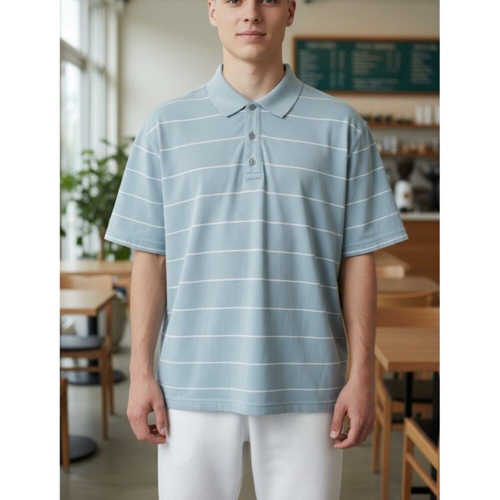 Tony Hawk Blue & White Striped Polo Shirt Size M